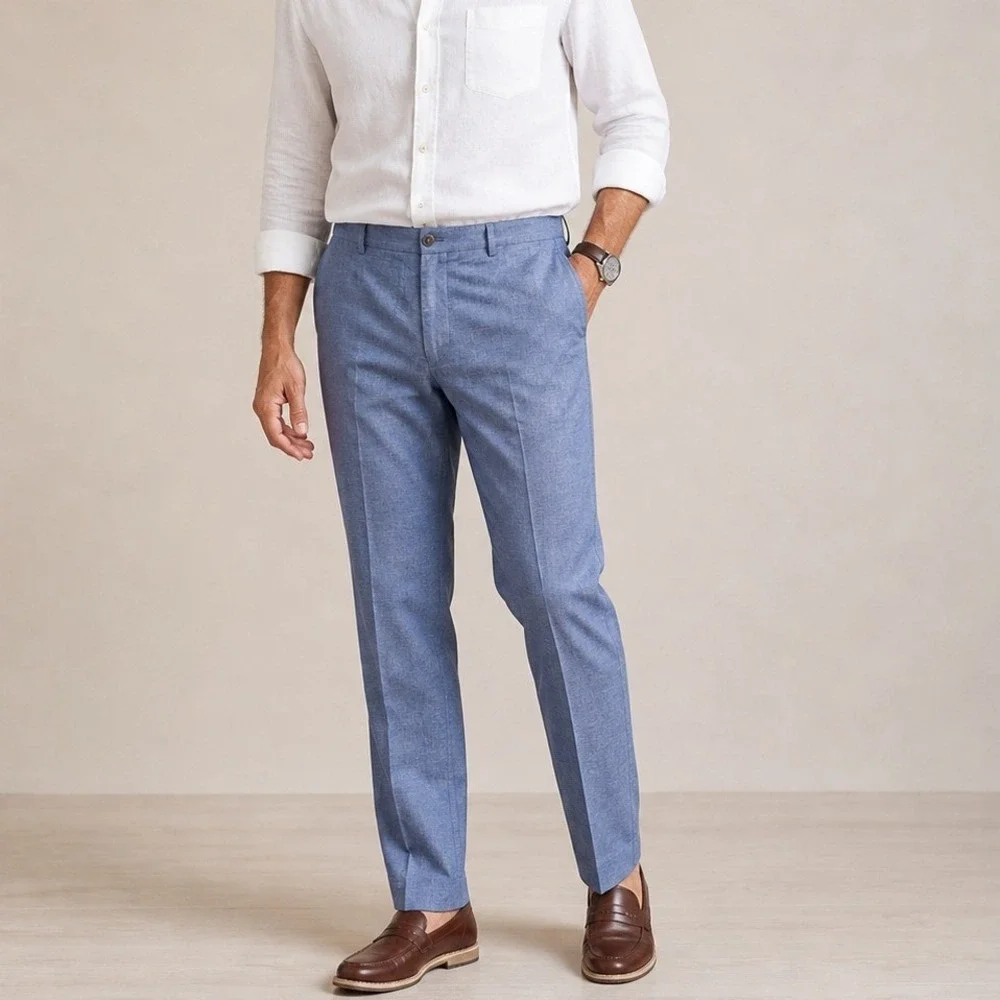 Joseph Abboud Mens Linen Cotton Casual Dress‎ Pants 44x30 Blue Summer Trousers
